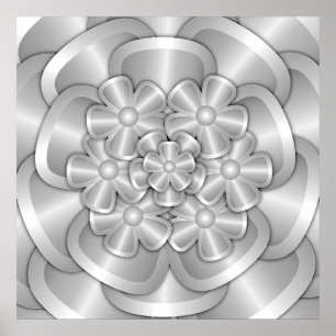 Chrome Flowers - Silver Poster