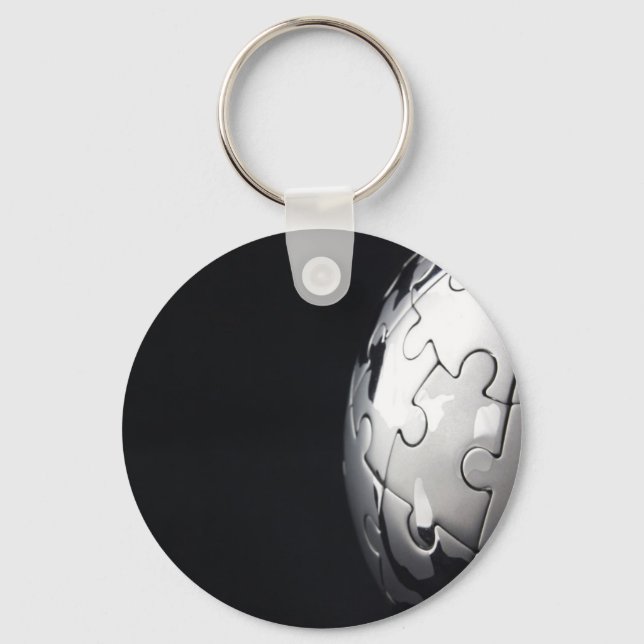Chrome globe with black background key ring (Front)