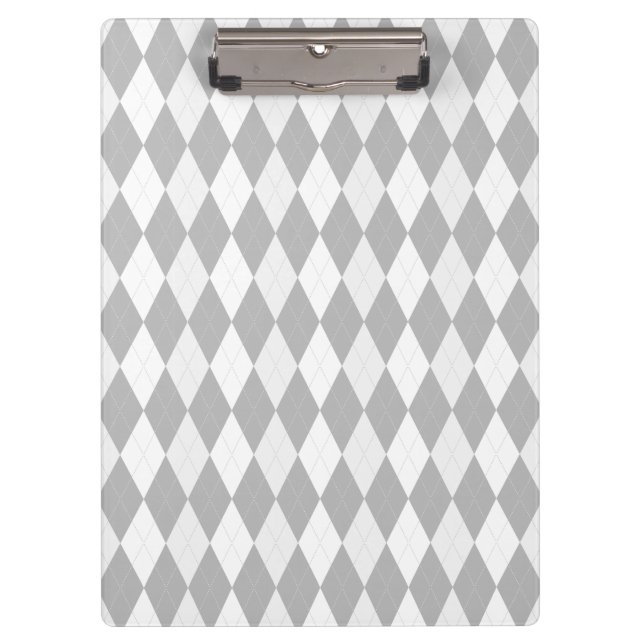 Chrome Grey  Argyle light grey Small Diamond Shape Clipboard (Front)