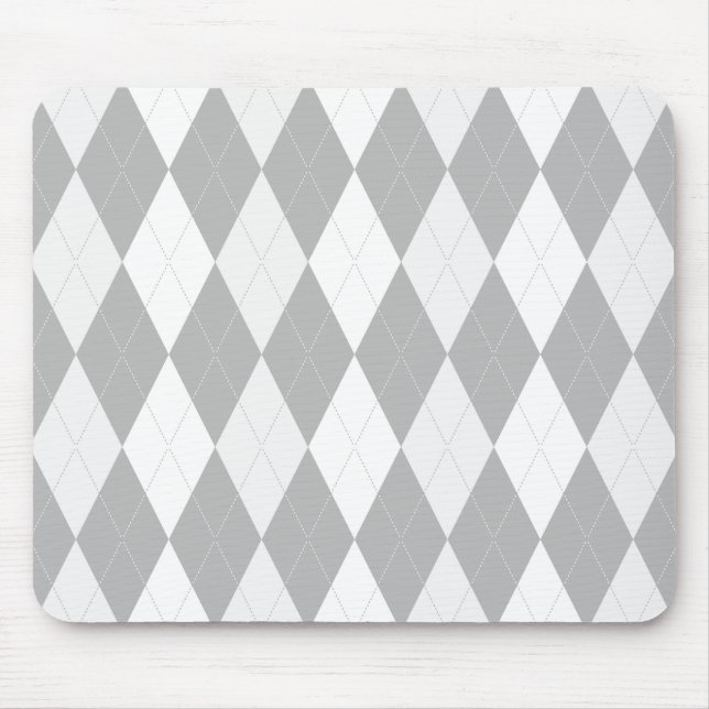 Chrome Grey  Argyle light grey Small Diamond Shape Mouse Mat (Front)