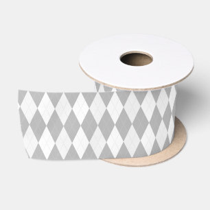Chrome Grey  Argyle light grey Small Diamond Shape Satin Ribbon