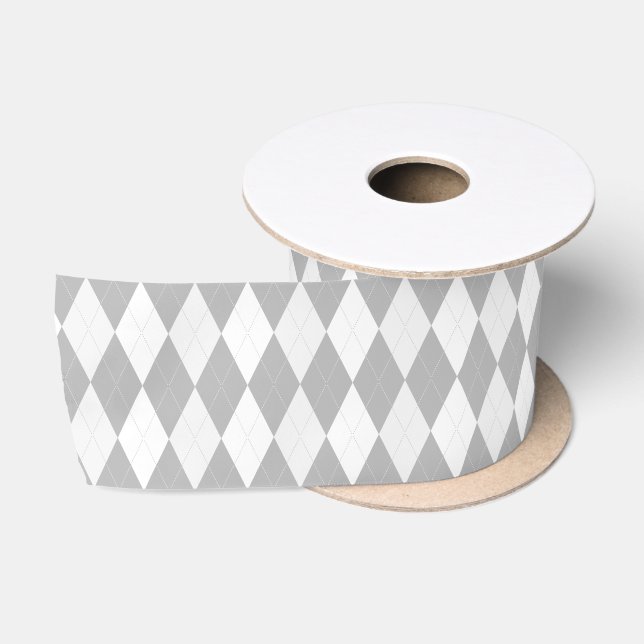 Chrome Grey  Argyle light grey Small Diamond Shape Satin Ribbon (Spool)