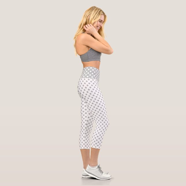 Chrome Grey Polka Dots Circles Capri Leggings (Right)