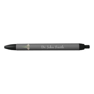 Chrome Holographic 3D Medical Caduceus Black Ink Pen