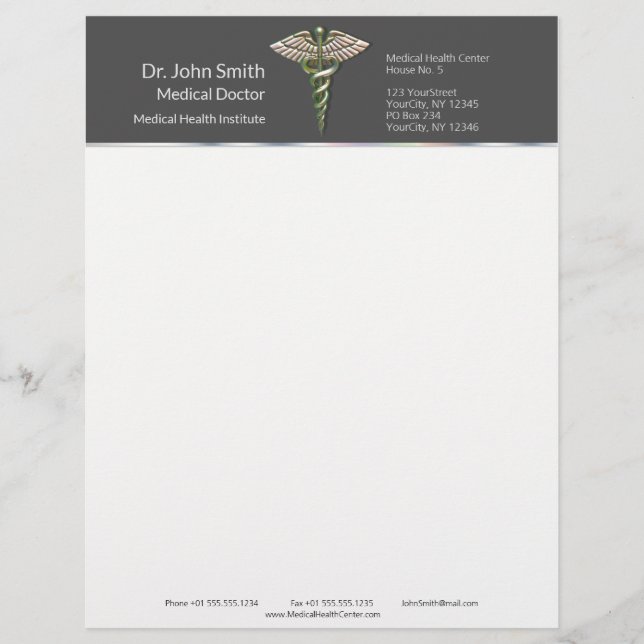 Chrome Holographic 3D Medical Caduceus Custom Letterhead (Front)