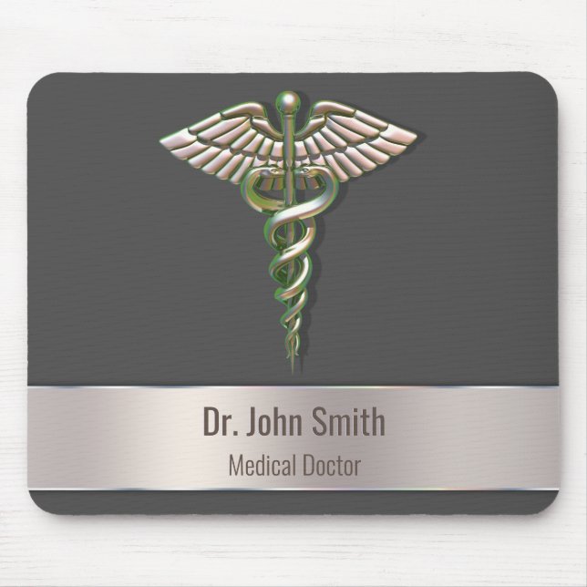 Chrome Holographic 3D Medical Caduceus Mouse Mat (Front)