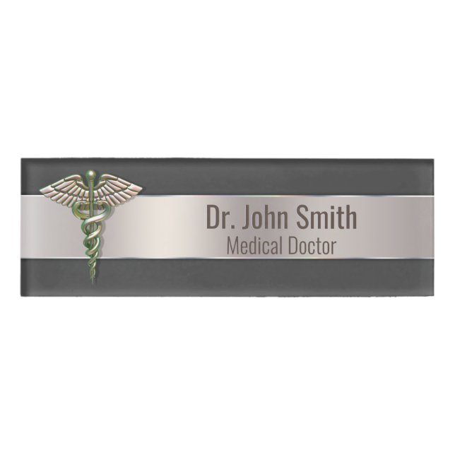Chrome Holographic 3D Medical Caduceus Name Tag (Front)