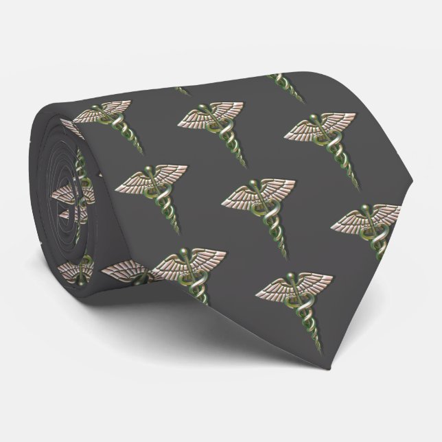 Chrome Holographic 3D Medical Caduceus Pattern Tie (Rolled)