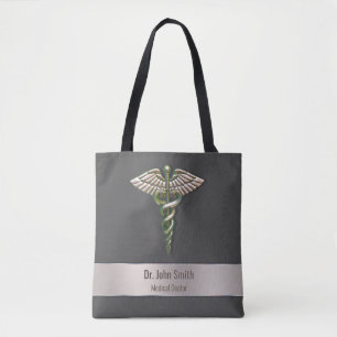 Chrome Holographic 3D Medical Caduceus Tote Bag