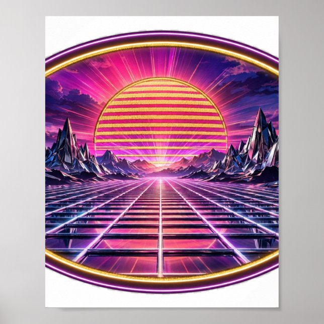 Chrome Horizon — Retro Synthwave Sunset Poster (Front)
