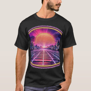 Chrome Horizon — Retro Synthwave Sunset T-Shirt