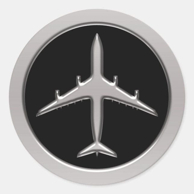 Chrome Jet Aeroplane Classic Round Sticker (Front)