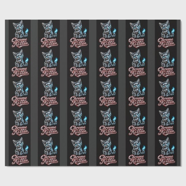 Chrome Kitten Black Wrapping Paper (Flat)