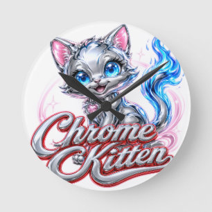 Chrome Kitten Wall Clock