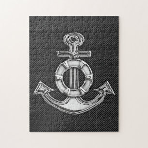 Chrome Lifesaver Anchor on Carbon Fibre Jigsaw Puzzle