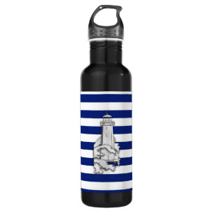 Chrome Lighthouse on Nautical Stripes 710 Ml Water Bottle