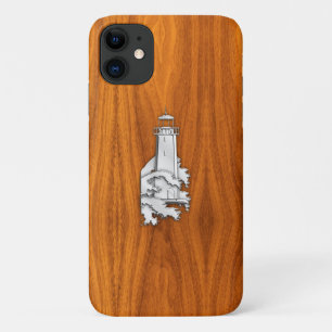 Chrome Lighthouse on Teak Veneer Print iPhone 11 Case