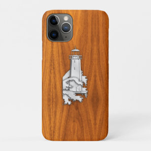 Chrome Lighthouse on Teak Wood iPhone 11 Pro Case