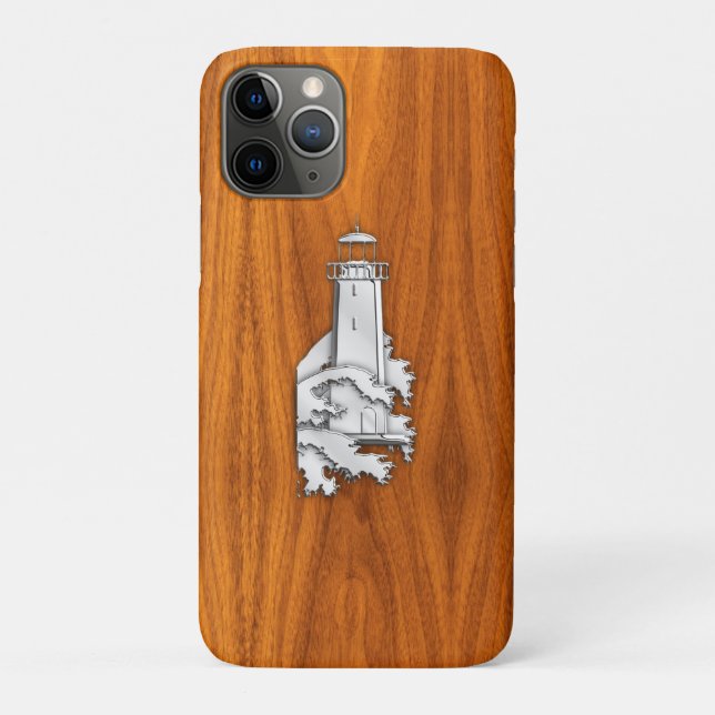 Chrome Lighthouse on Teak Wood Case-Mate iPhone Case (Back)