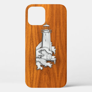 Chrome Lighthouse on Teak Wood iPhone 12 Case