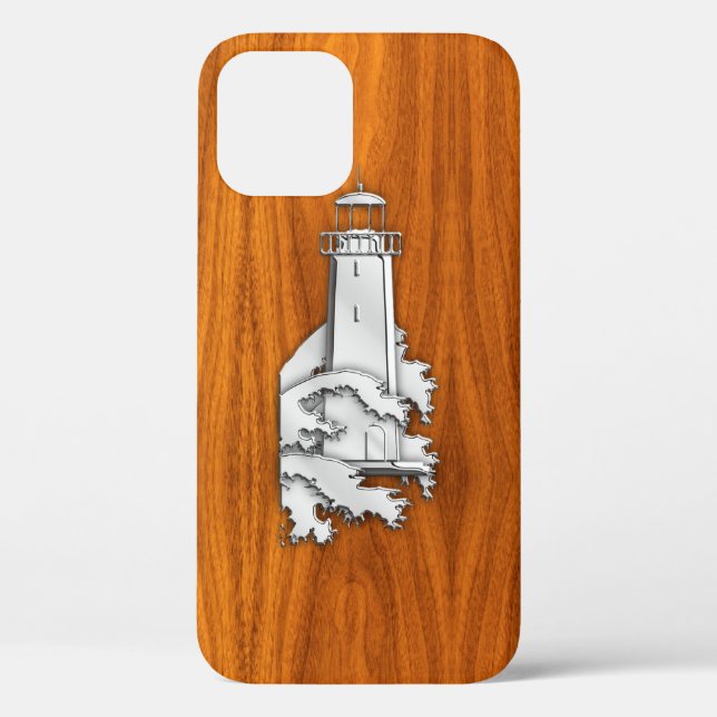 Chrome Lighthouse on Teak Wood Case-Mate iPhone Case (Back)