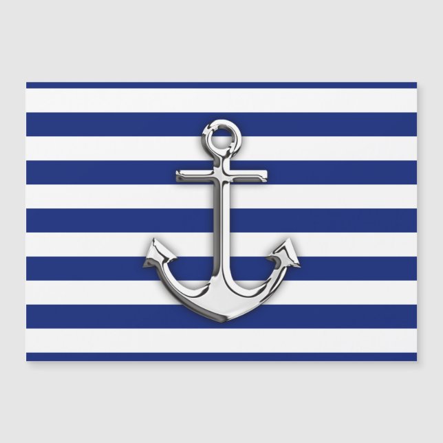 Chrome Like Anchor Nautical Navy Blue Stripes (Front)