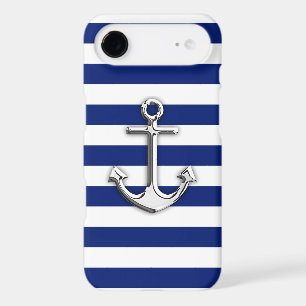 Chrome Like Anchor Nautical Navy Blue Stripes
