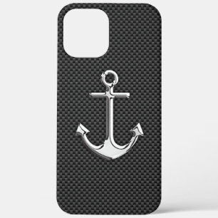 Chrome Like Anchor on Carbon Fibre iPhone 12 Pro Max Case
