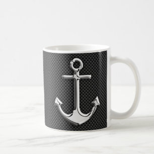 Chrome Like Anchor on Carbon Fibre Coffee Mug