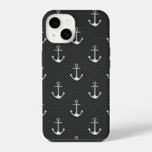 Chrome Like Anchor on Carbon Fibre Pattern iPhone 14 Case