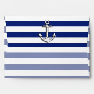 Chrome Like Anchor on Navy Blue Stripes Decor Envelopes
