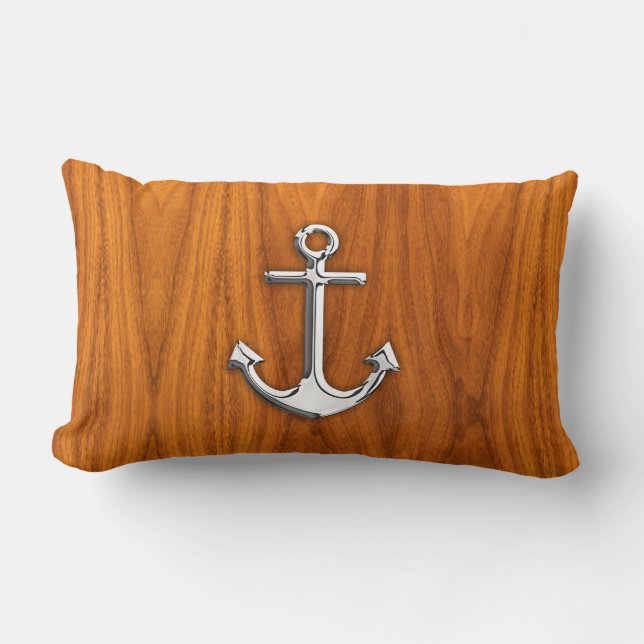 Chrome Like Anchor on Teak Veneer Lumbar Cushion (Front)