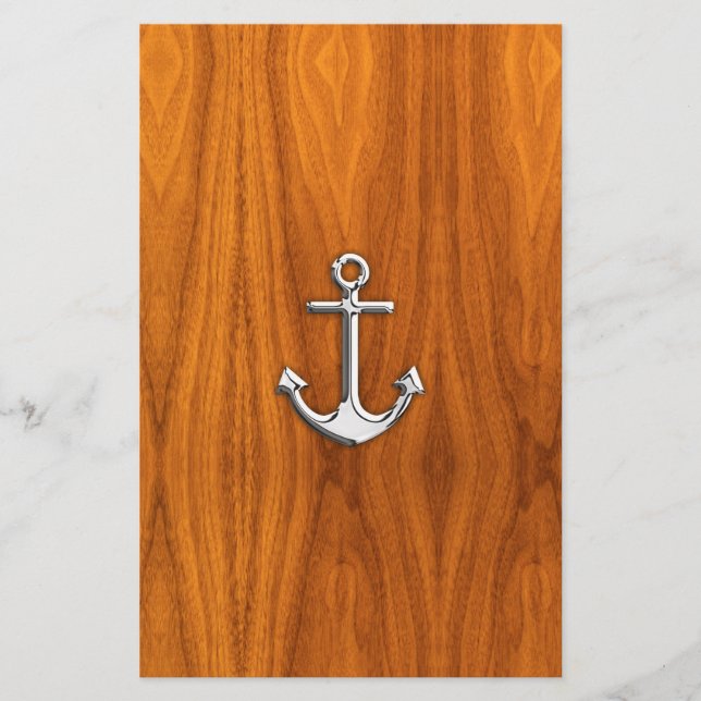Chrome Like Anchor on Teak Veneer Stationery (Front)