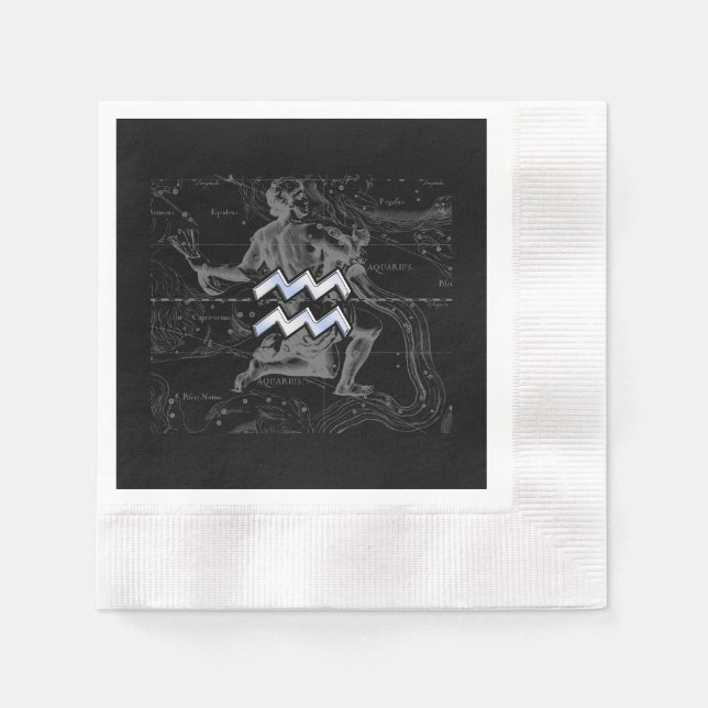 Chrome like Aquarius Sign on Hevelius Map Napkin (Front)