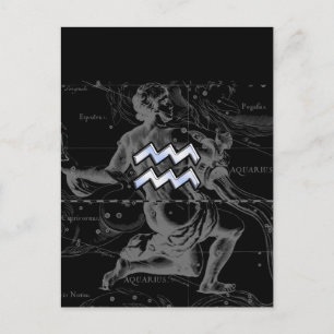 Chrome like Aquarius Sign on Hevelius Map Postcard