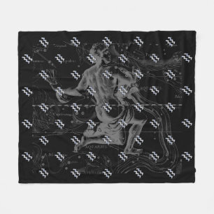 Chrome like Aquarius Zodiac Sign on Hevelius 1690 Fleece Blanket