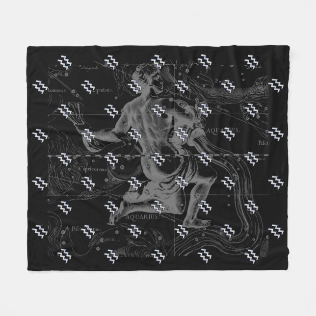 Chrome like Aquarius Zodiac Sign on Hevelius 1690 Fleece Blanket (Front (Horizontal))