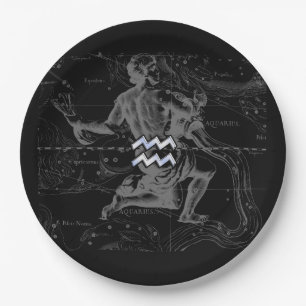 Chrome like Aquarius Zodiac Sign on Hevelius 1690 Paper Plate