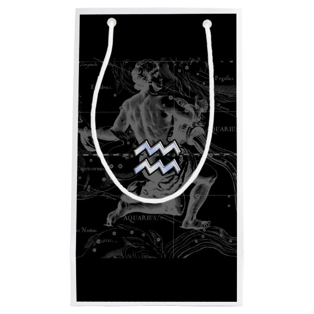 Chrome like Aquarius Zodiac Sign on Hevelius 1690 Small Gift Bag (Front)
