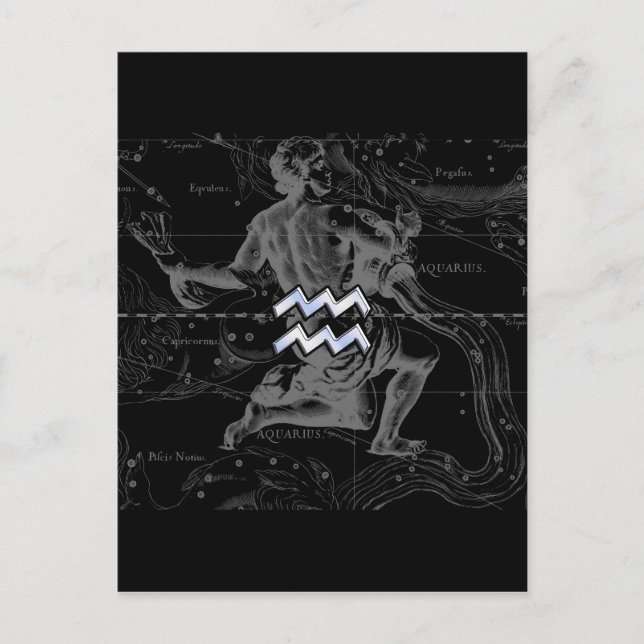 Chrome like Aquarius Zodiac Sign on Hevelius Postcard (Front)