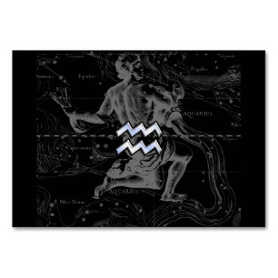 Chrome like Aquarius Zodiac Sign on Hevelius Table Number