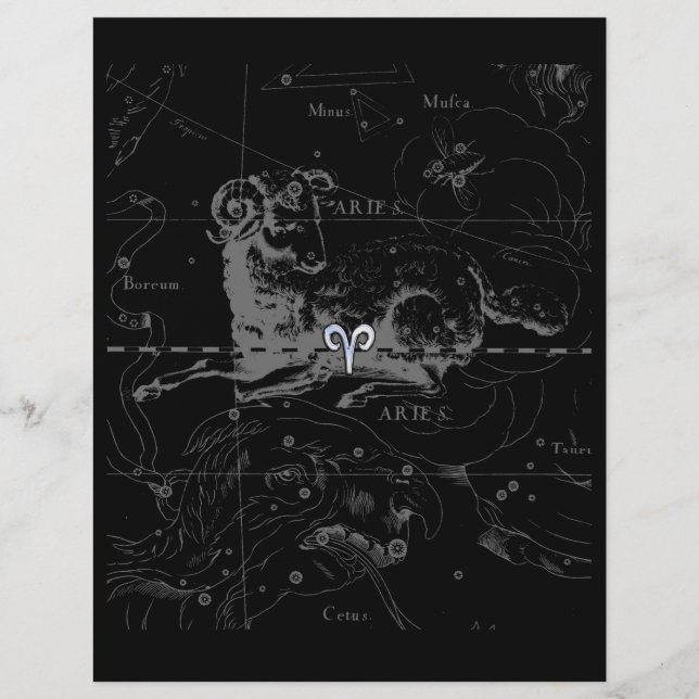 Chrome like Aries Zodiac Sign on Hevelius Black (Front)