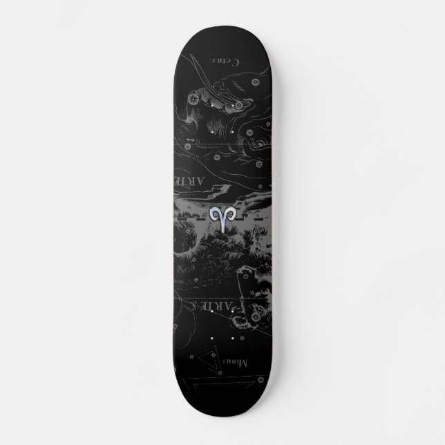 Chrome like Aries Zodiac Symbol on Hevelius 1690 Skateboard (Front)