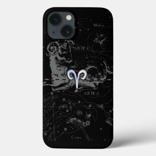 Chrome like Aries Zodiac Symbol on Hevelius iPhone 13 Case