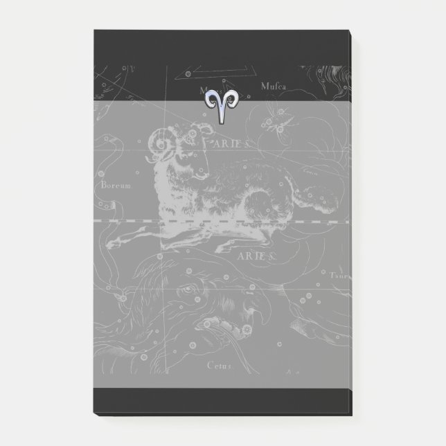 Chrome like Aries Zodiac Symbol on Hevelius Post-it Notes (Front)