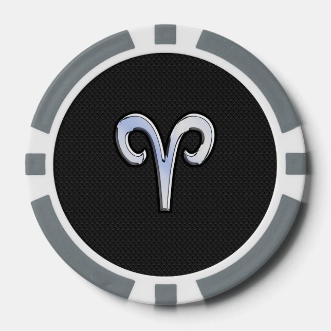 Chrome Like Aries Zodiac Symbol Poker Chips (Front)