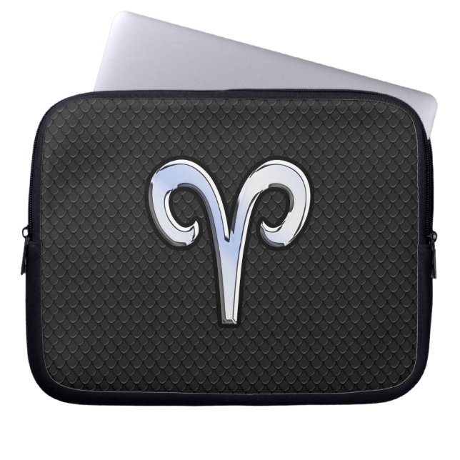 Chrome Like Aries Zodiac Symbol Snake Skin Style Laptop Sleeve (Front)