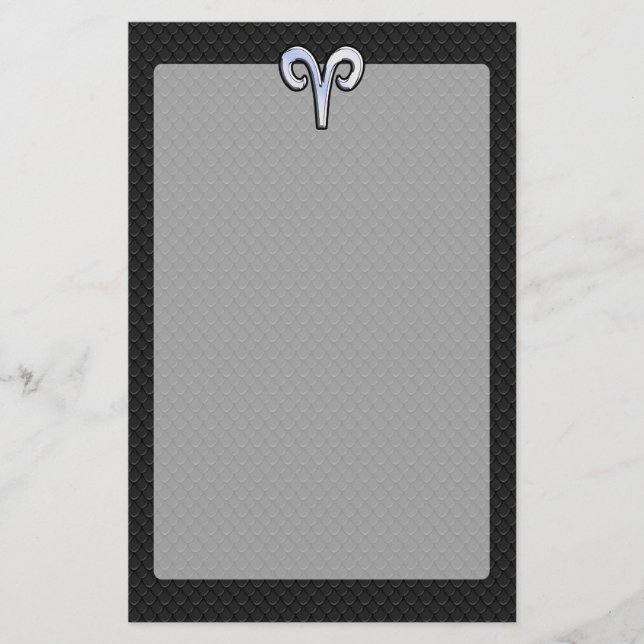 Chrome Like Aries Zodiac Symbol Stationery (Front)