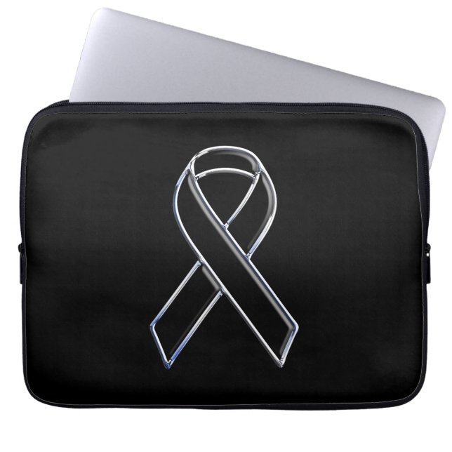 Chrome Like Black Ribbon Awareness Laptop Sleeve (Front)