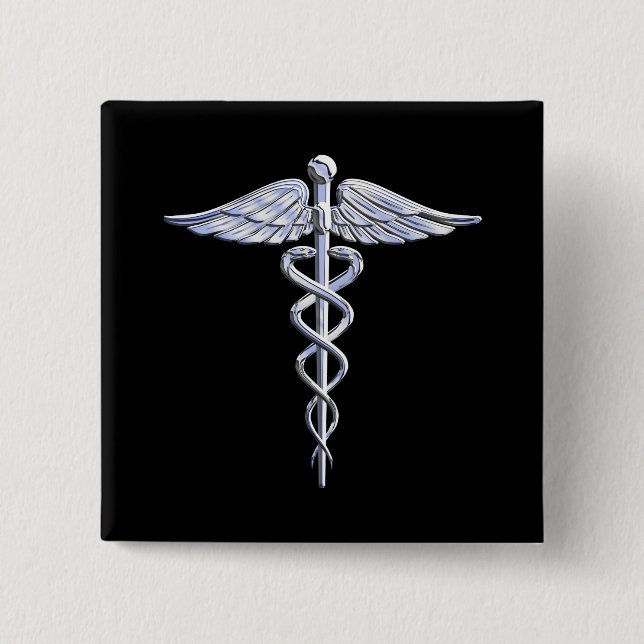 Chrome Like Caduceus Medical Symbol Black Decor 15 Cm Square Badge (Front)